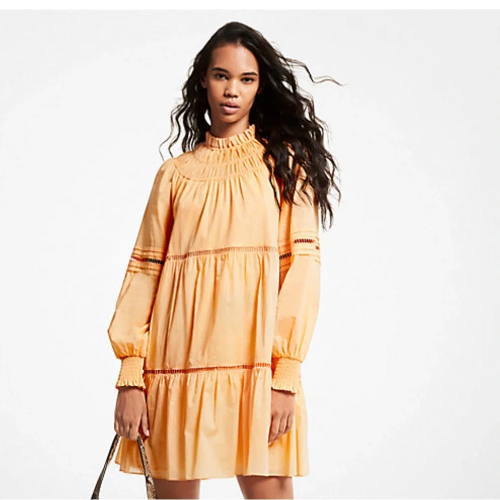 Michael Kors Orange Smocked Long Sleeve Dress Size Small
